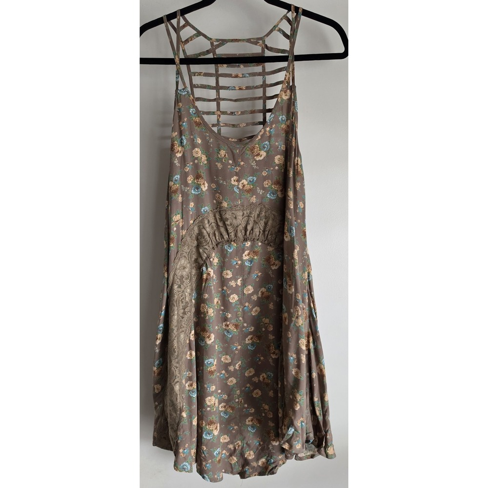 Kori America Mini Dress S Brown Floral Sleeveless Boho Sundress Gown NWT